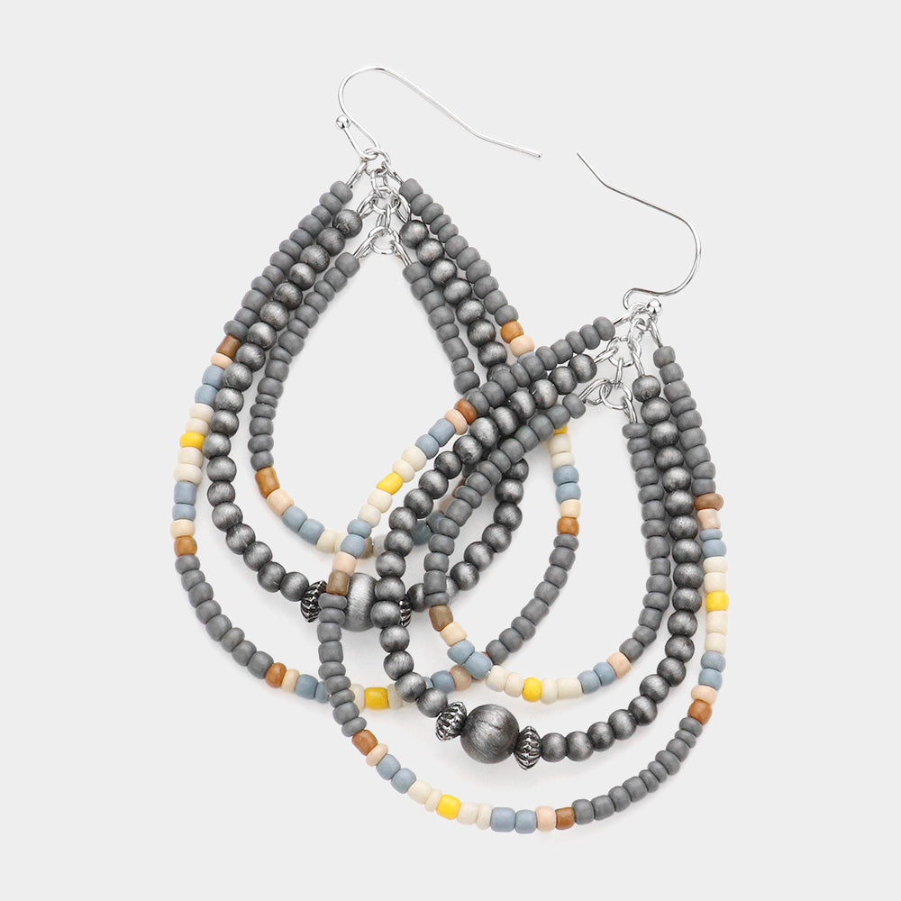 Seed Beaded Triple Teardrop Earrings