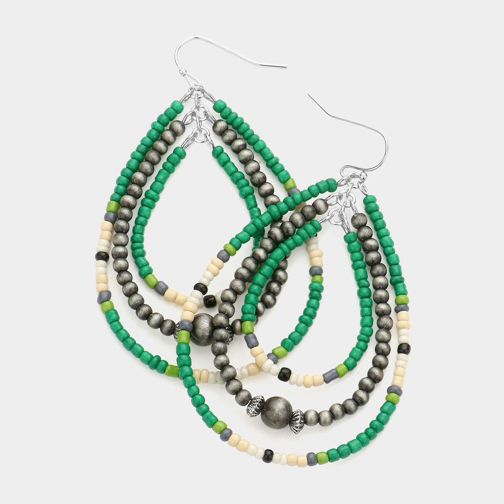 Seed Beaded Triple Teardrop Earrings