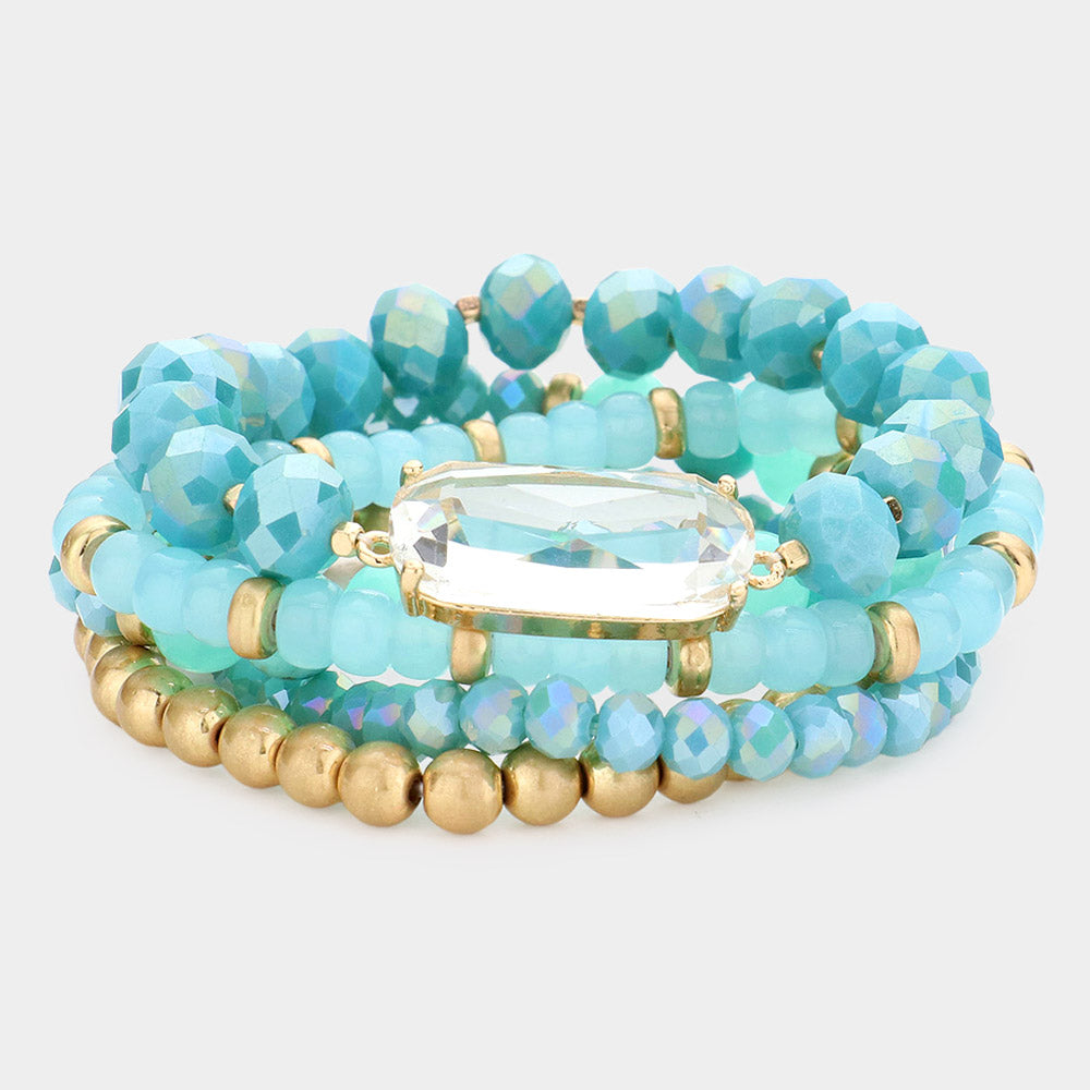 Oval Lucite Accented Beaded Stretch Bracelets