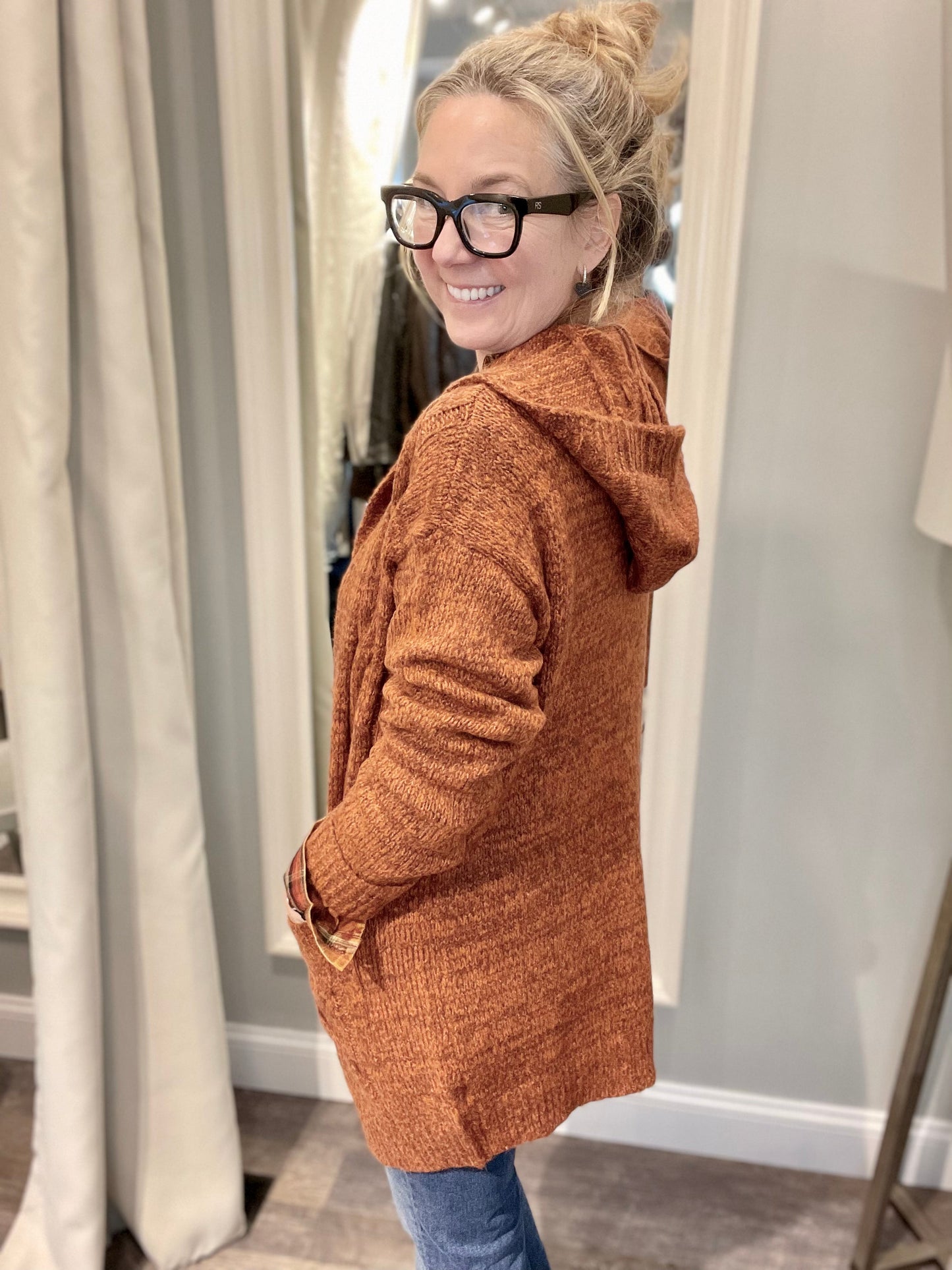 Angie Hooded Cable Knit Cardigan - LARGE