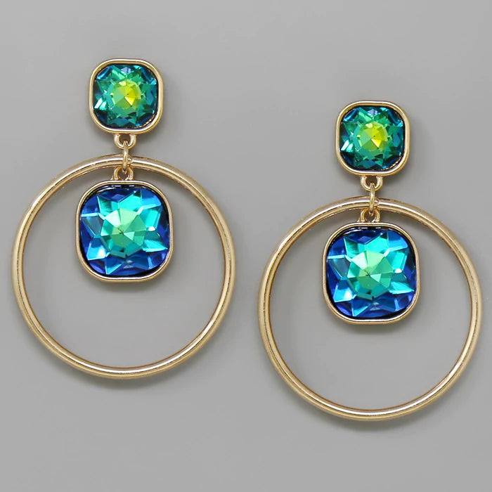 Faceted Crystal Hoop Drop Earrings