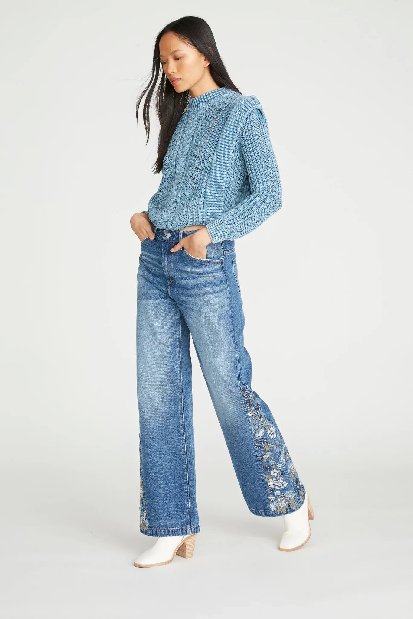 Driftwood Chloe Wide Bluebell Flower Jeans