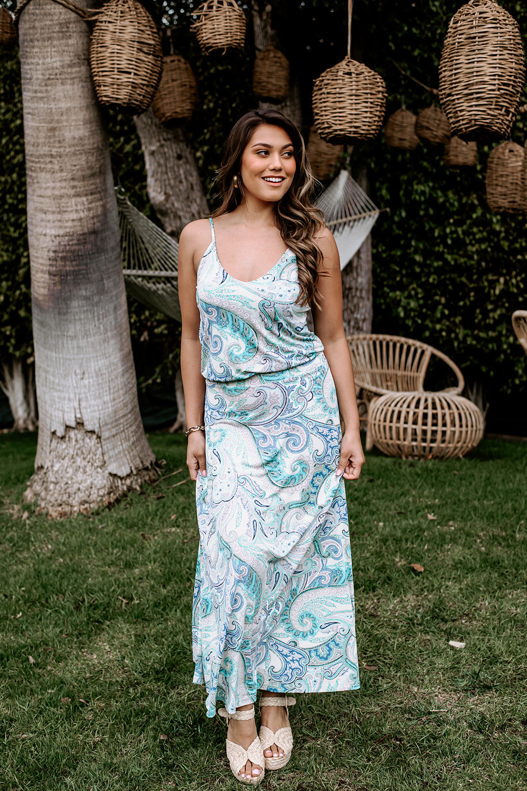 Veronica M Ocean Waves Drop Waist Maxi Dress