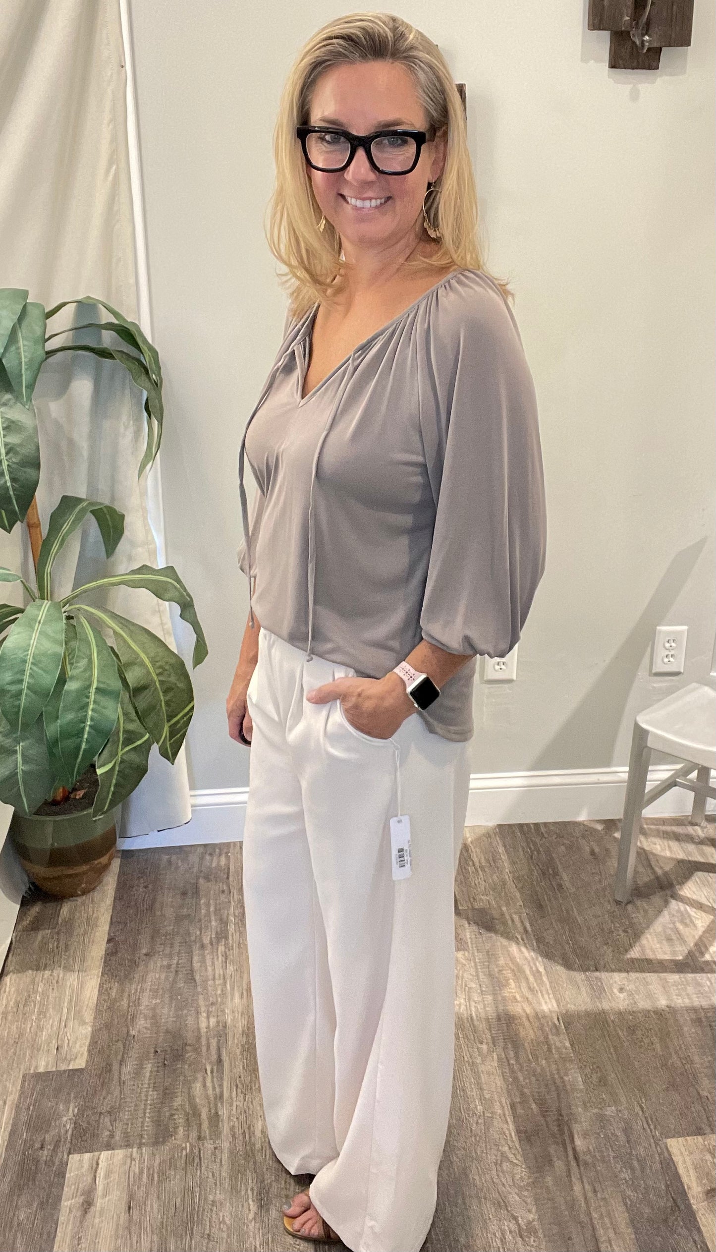 Veronica M Cupro Split Neck Top - XSMALL