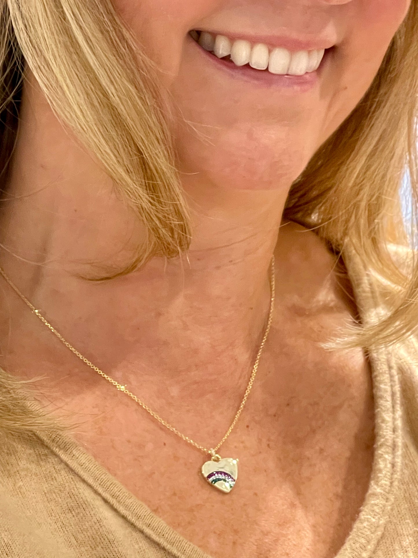 Sterling Silver Rainbow Heart Pendant Necklace