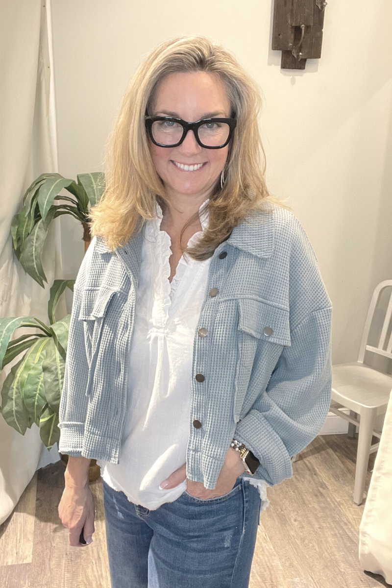 POL Lightweight Oversized Waffle Knit Jacket
