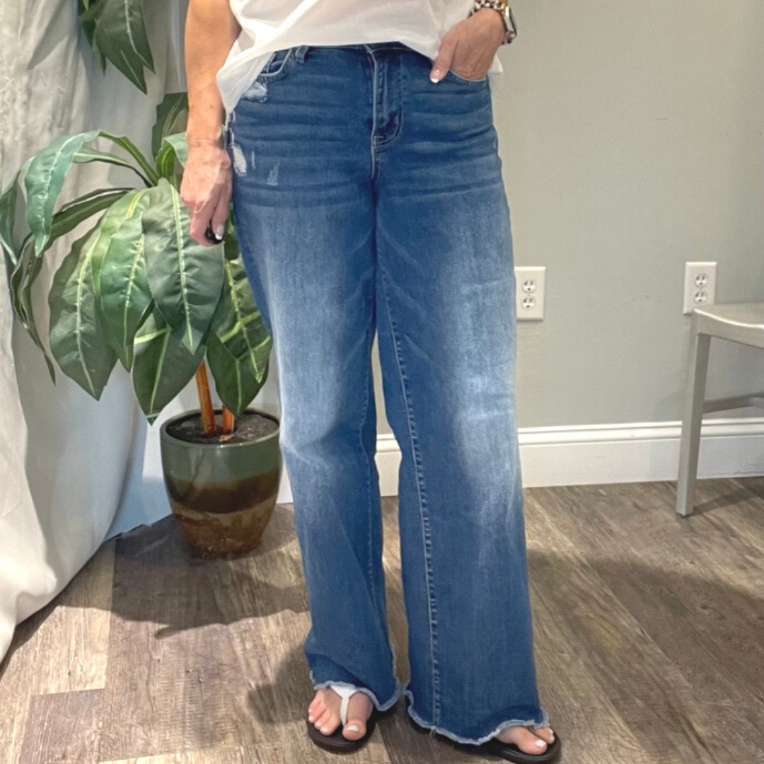 High Rise Wide Leg with Raw Hem Jeans