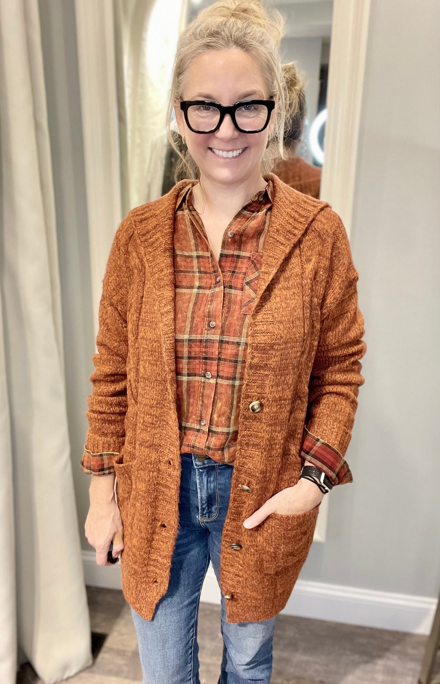 Angie Hooded Cable Knit Cardigan - LARGE