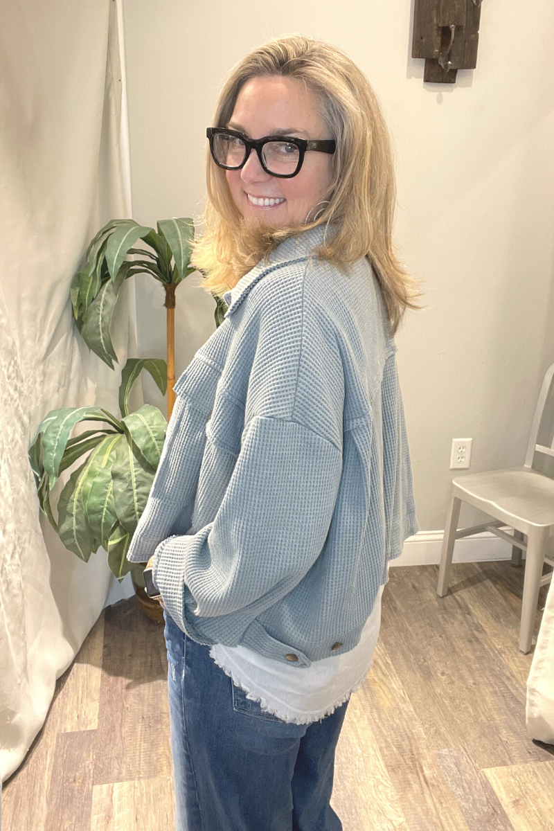 POL Lightweight Oversized Waffle Knit Jacket