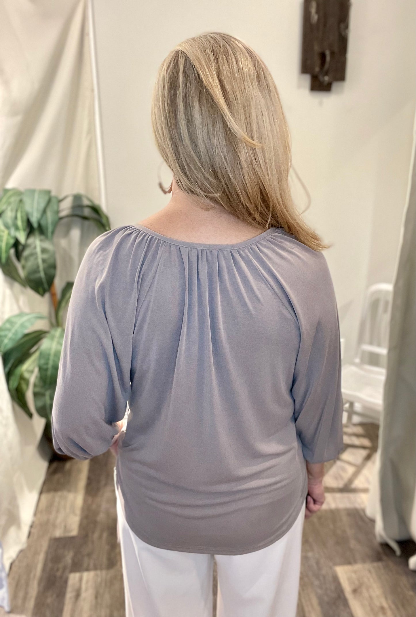 Veronica M Cupro Split Neck Top - XSMALL