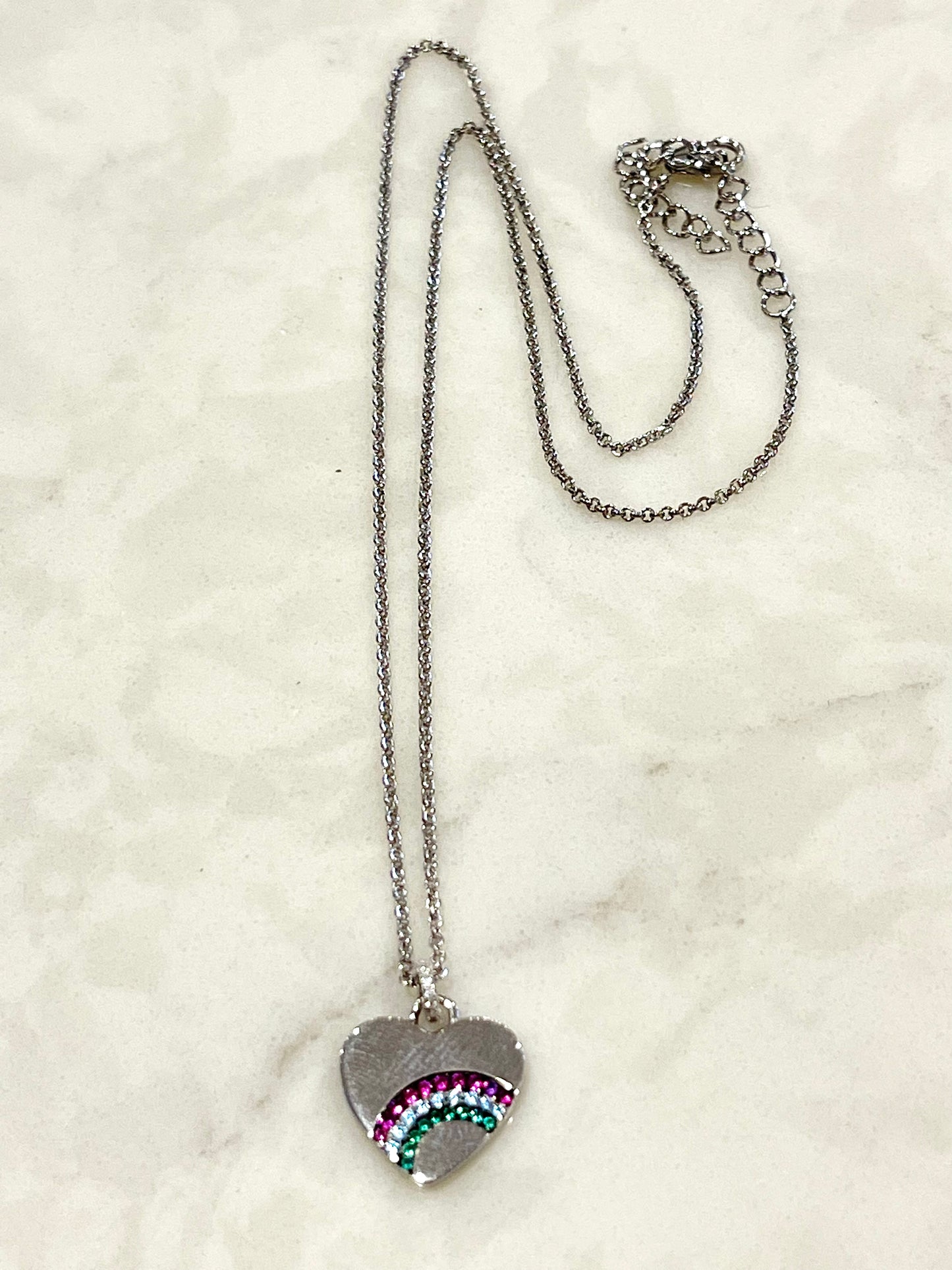 Sterling Silver Rainbow Heart Pendant Necklace