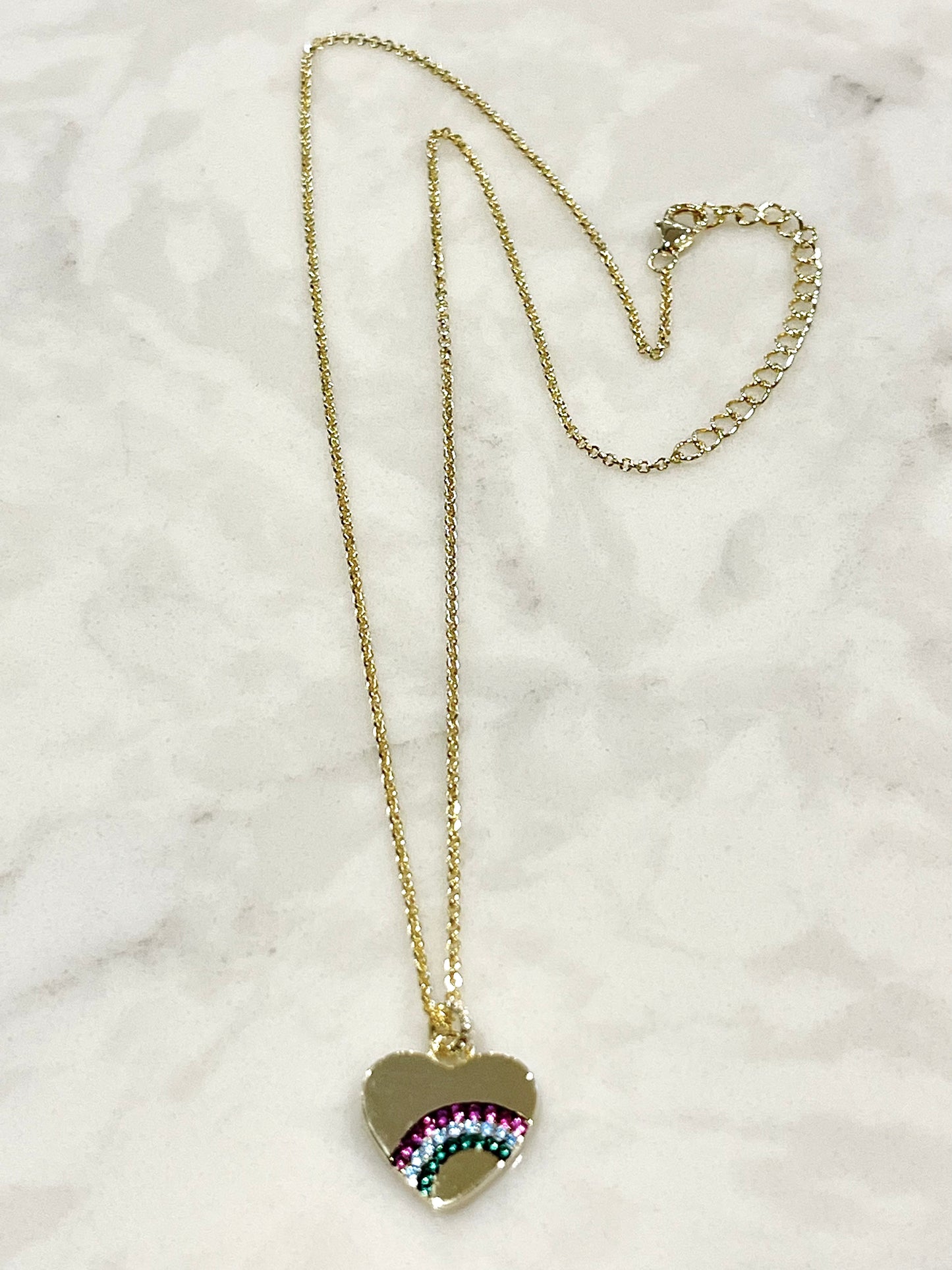 Sterling Silver Rainbow Heart Pendant Necklace