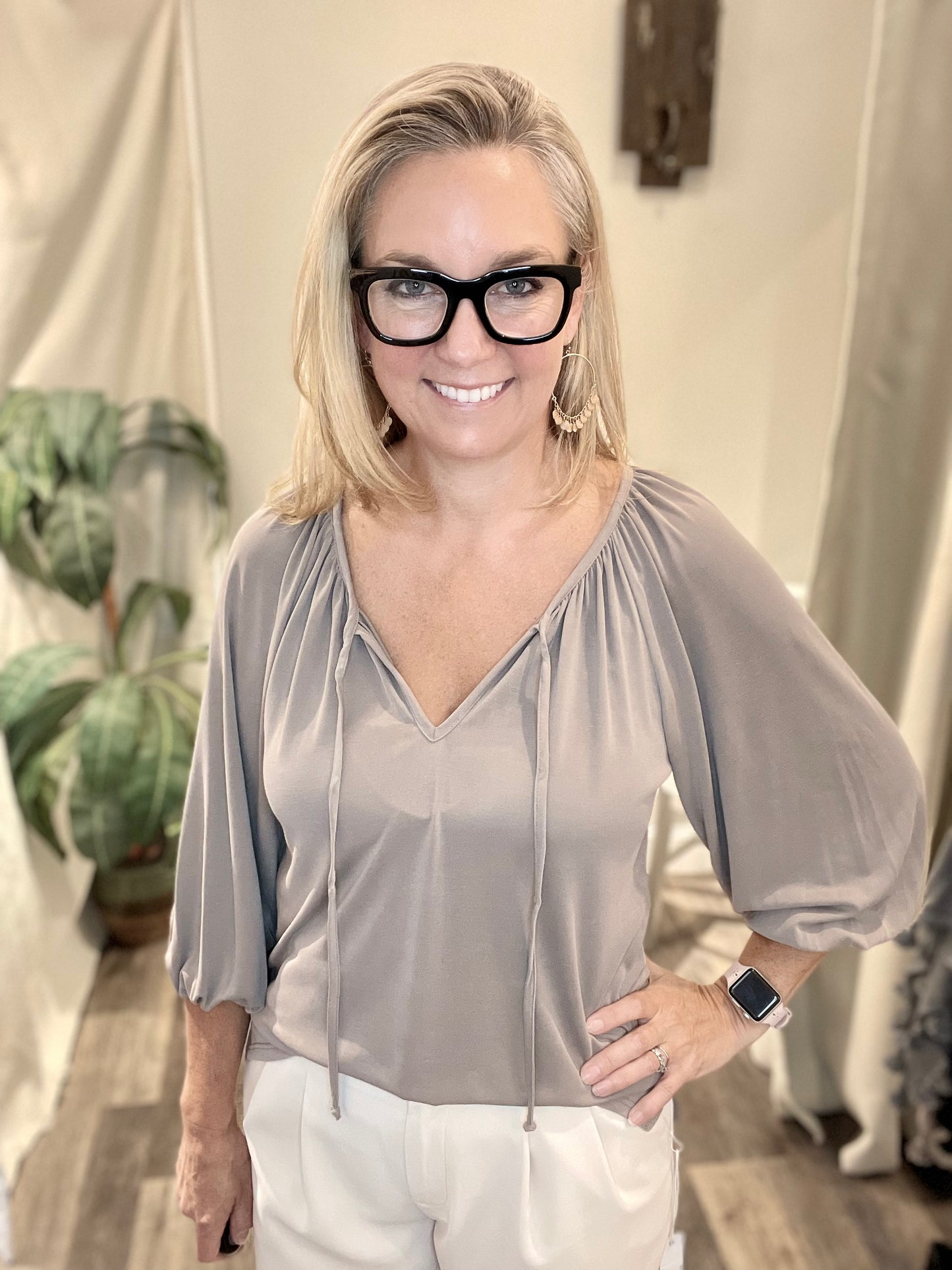 Veronica M Cupro Split Neck Top - XSMALL