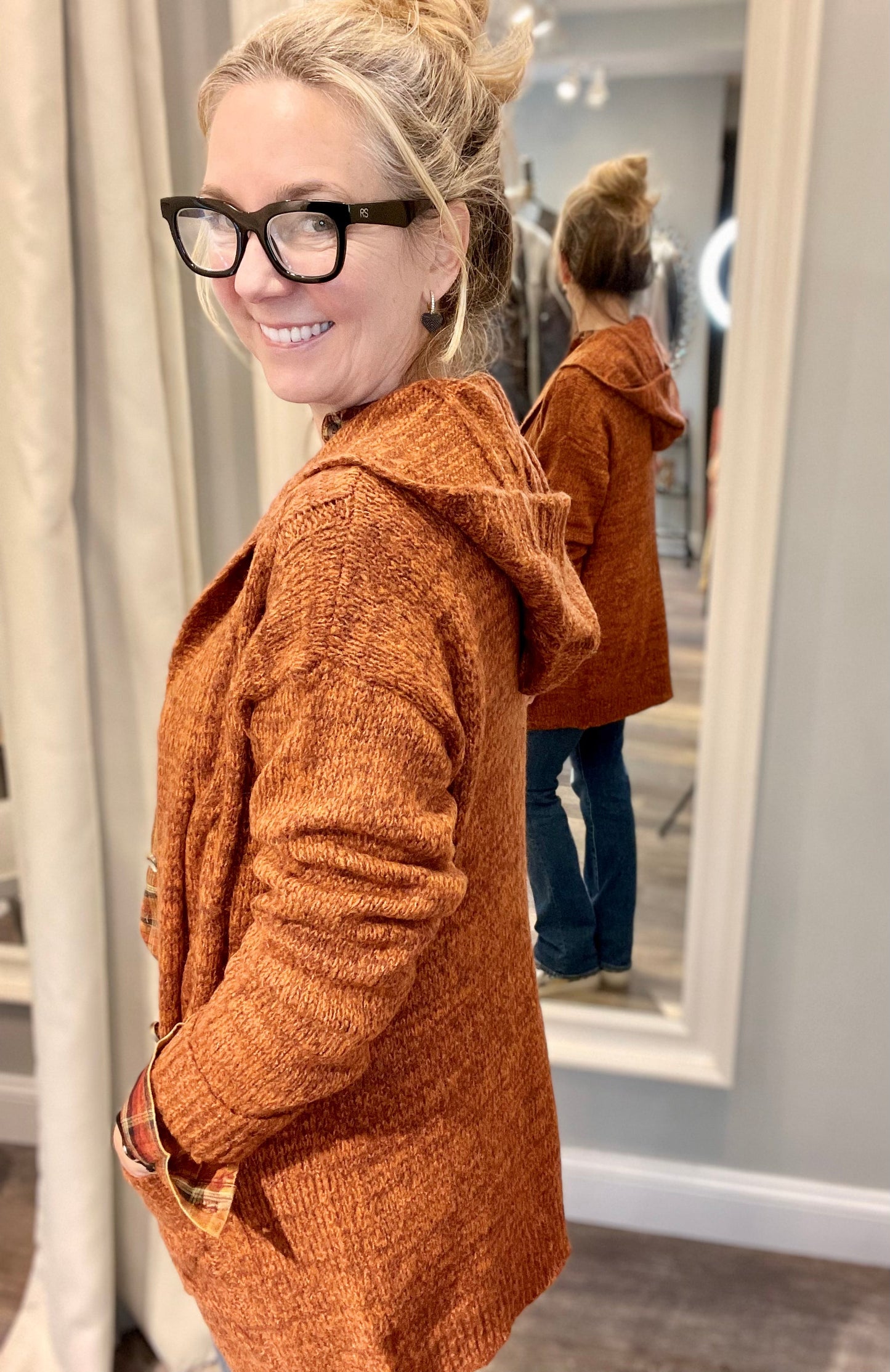 Angie Hooded Cable Knit Cardigan - LARGE