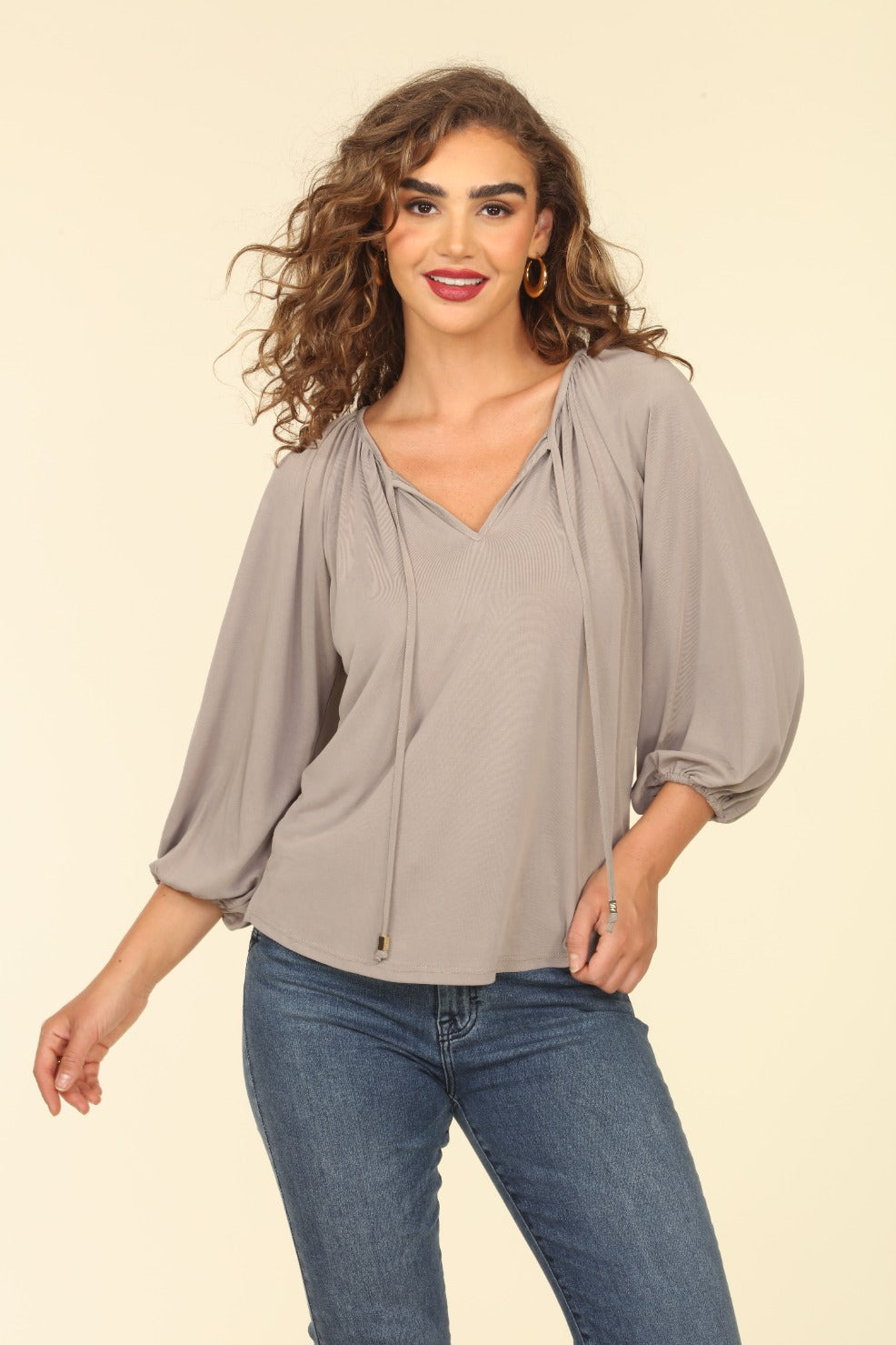 Veronica M Cupro Split Neck Top - XSMALL