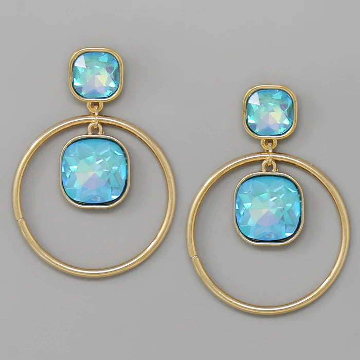 Faceted Crystal Hoop Drop Earrings