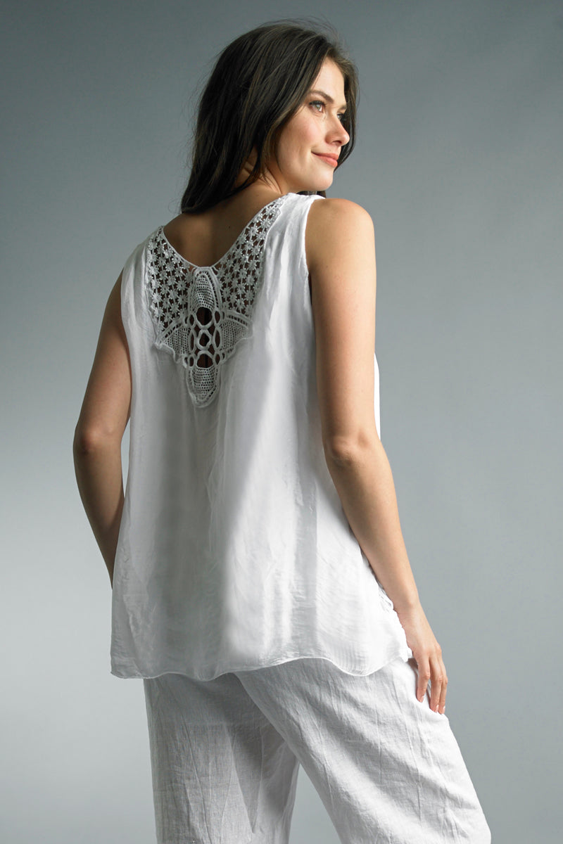 Tempo Paris Sleeveless Silk Embroidered Top - MEDIUM