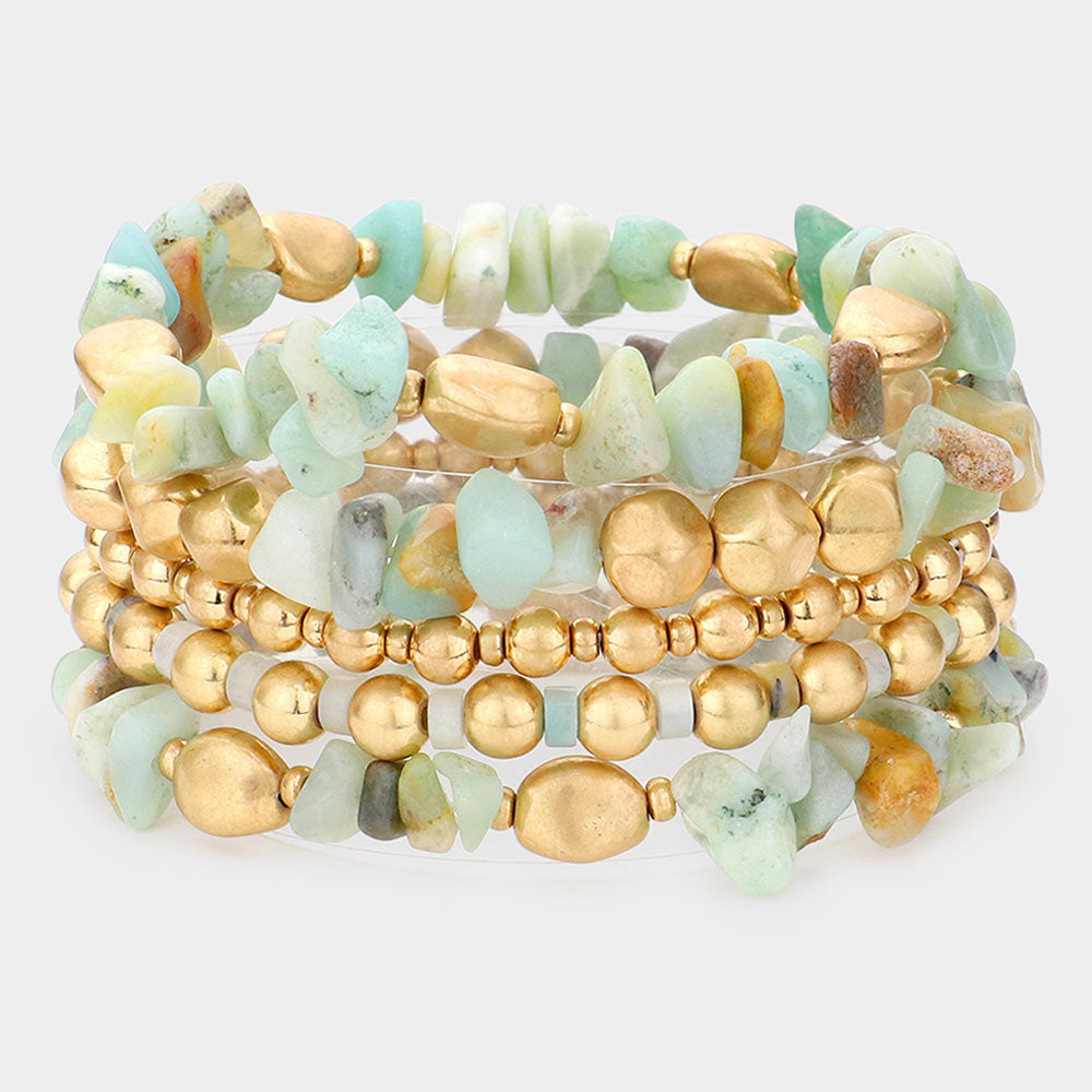 Stacked Golden Stone Bracelet Set