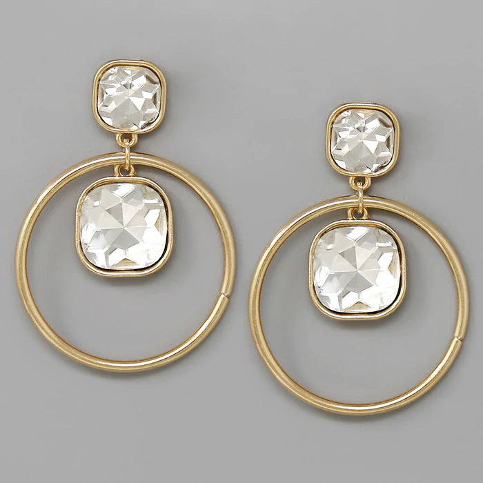 Faceted Crystal Hoop Drop Earrings