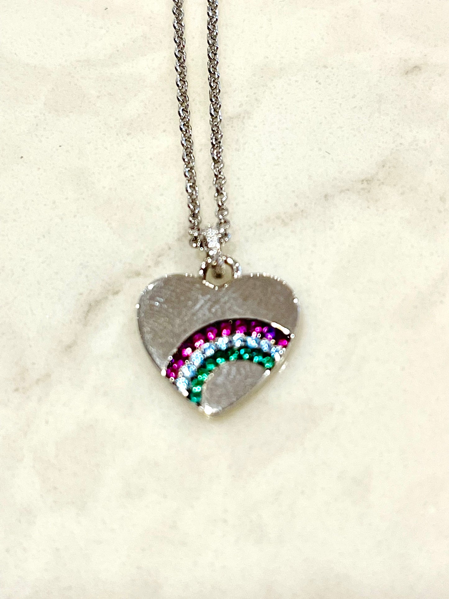 Sterling Silver Rainbow Heart Pendant Necklace