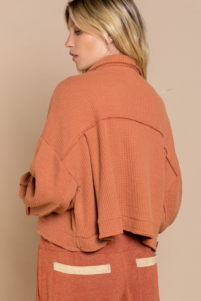 POL Lightweight Oversized Waffle Knit Jacket