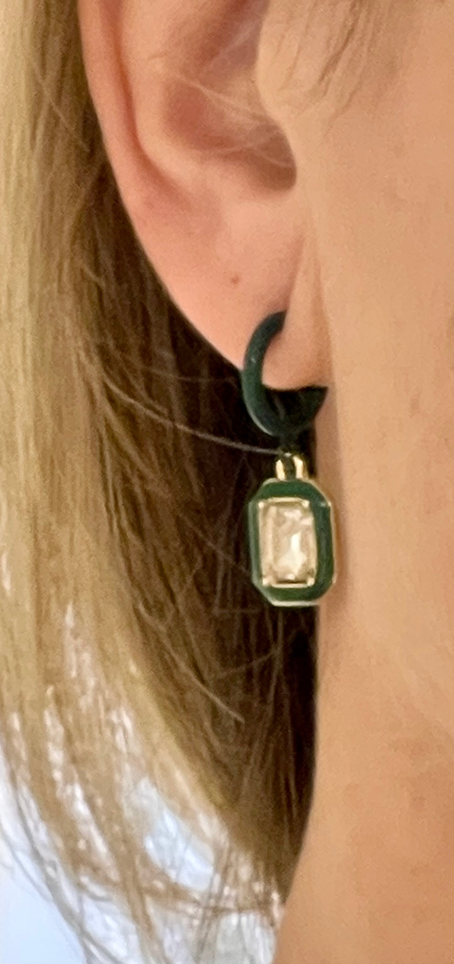 Enamel and Crystal Drop Hoop Earrings