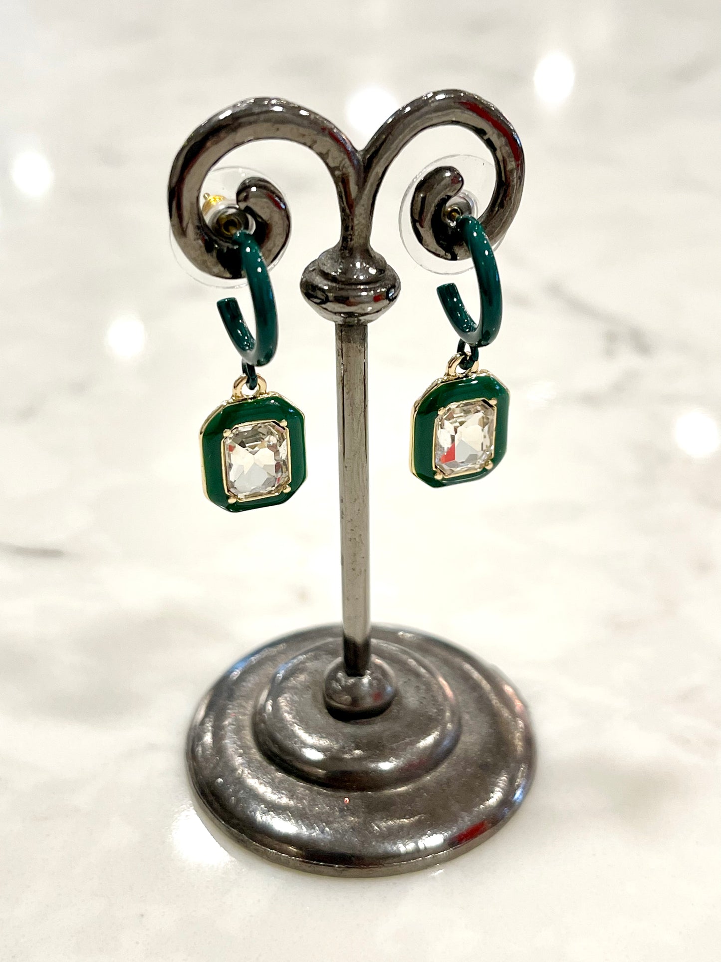 Enamel and Crystal Drop Hoop Earrings