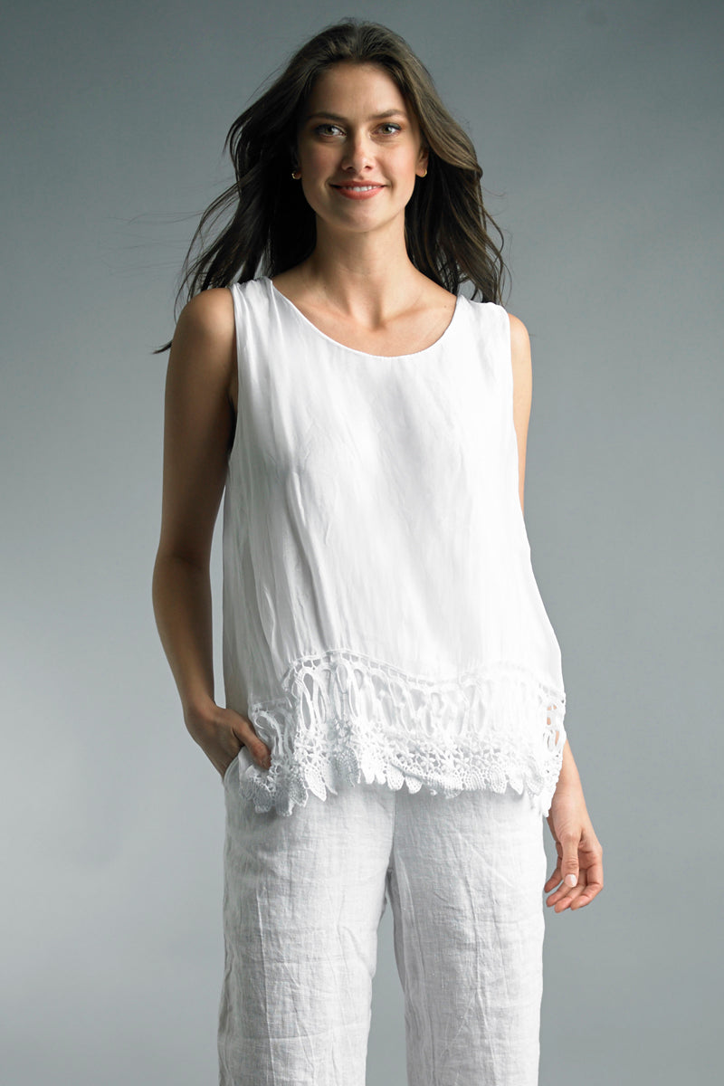 Tempo Paris Sleeveless Silk Embroidered Top - MEDIUM