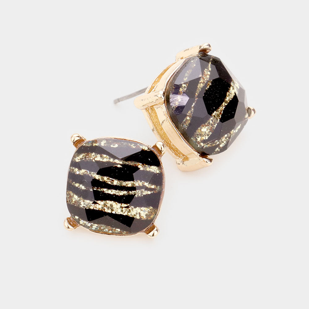 Chunky Square Stone Stud Earrings