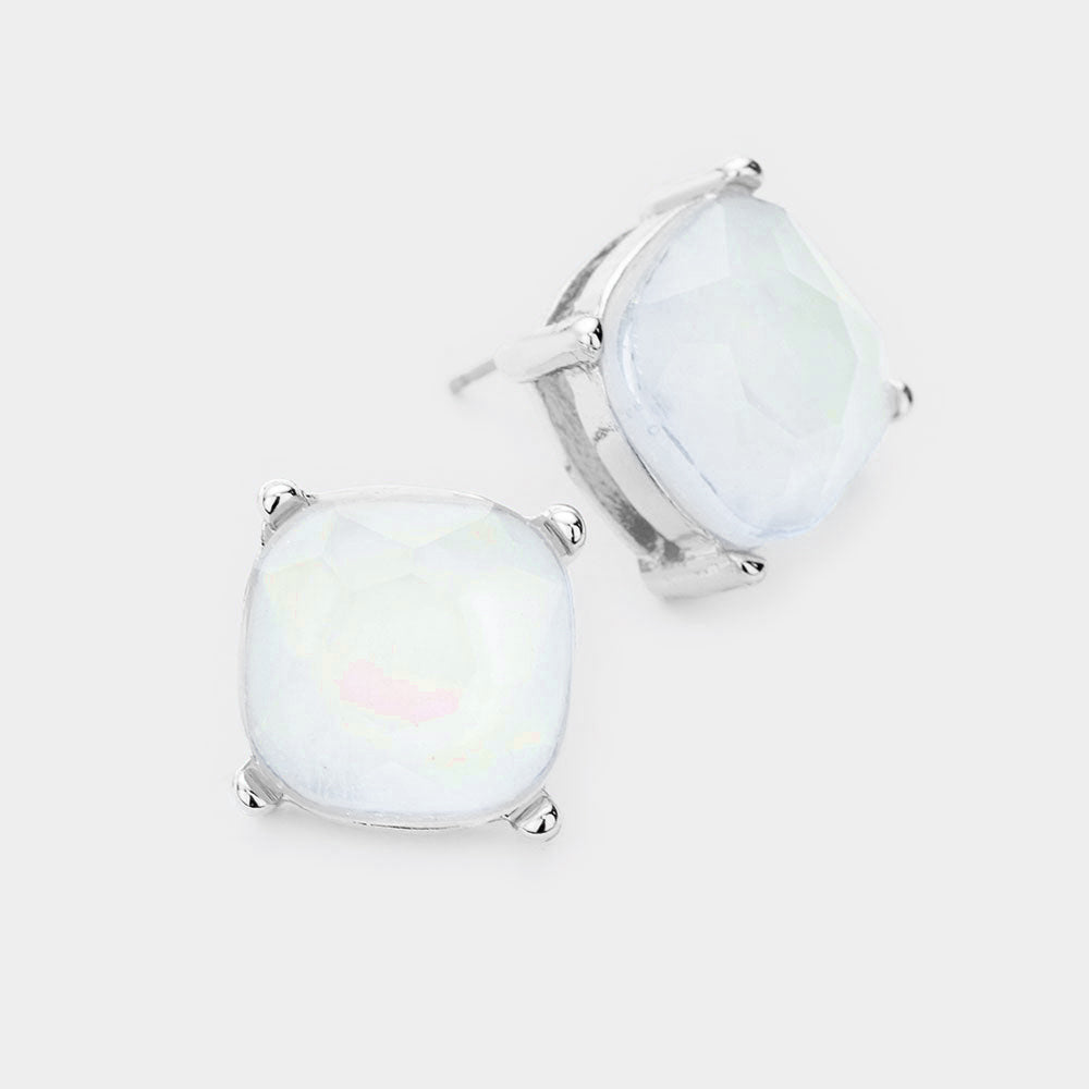 Chunky Square Stone Stud Earrings