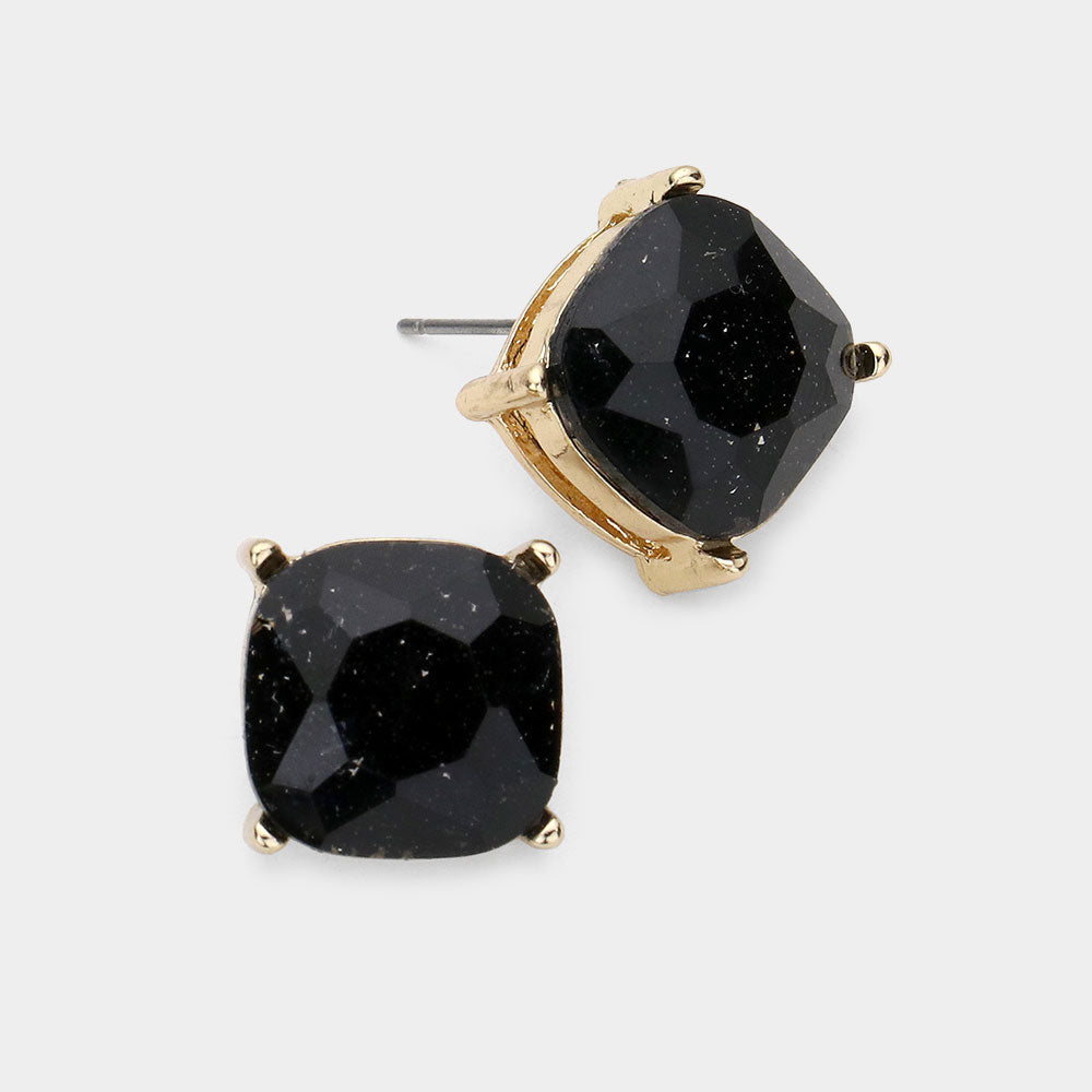 Chunky Square Stone Stud Earrings