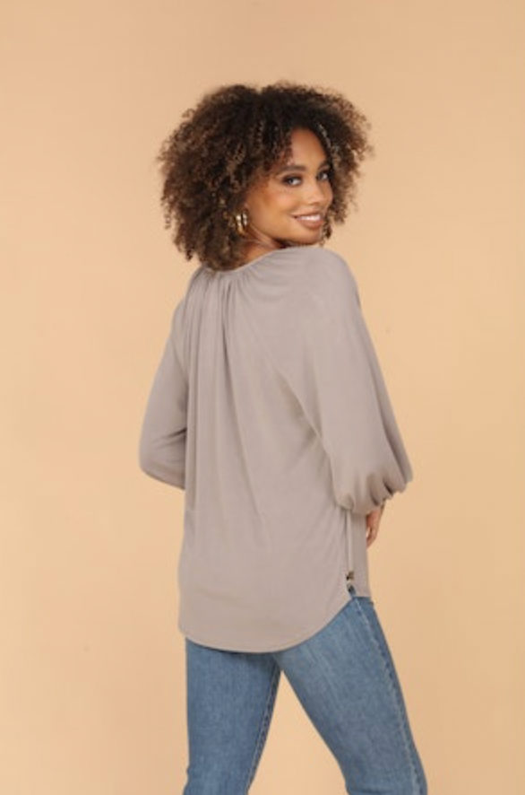 Veronica M Cupro Split Neck Top - XSMALL