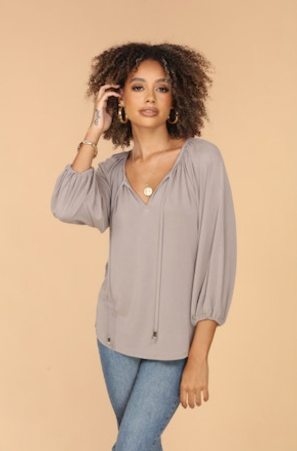 Veronica M Cupro Split Neck Top - XSMALL