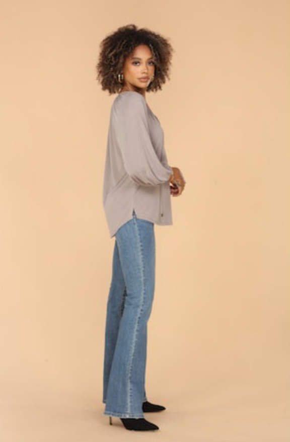 Veronica M Cupro Split Neck Top - XSMALL