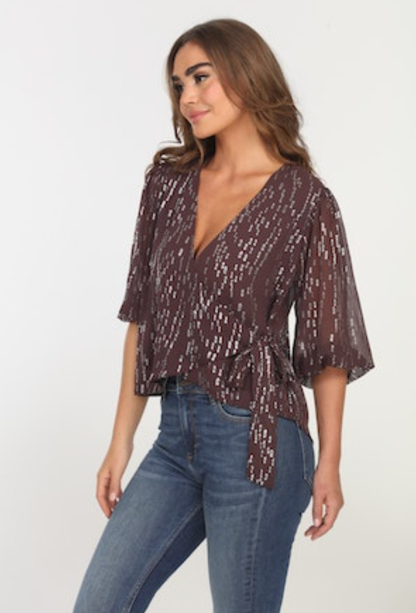 Veronica M Puff Sleeve Wrap Top - XSMALL