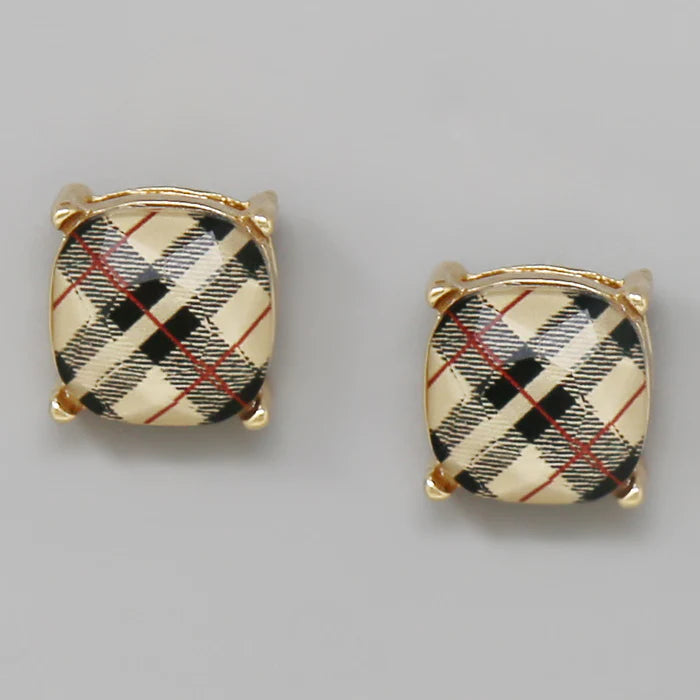 Chunky Square Stone Stud Earrings