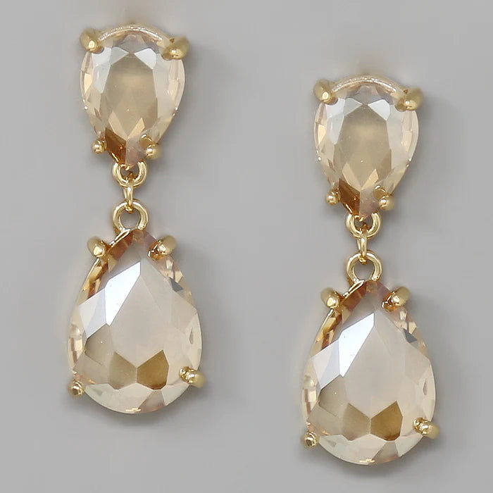 Glass Stone Teardrop Dangle Earrings