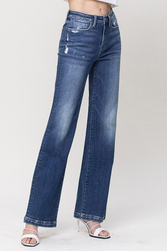 High Rise Wide Leg with Raw Hem Jeans
