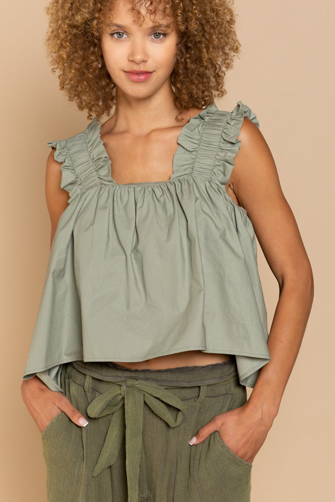 POL Sleeveless Poplin Crop Top