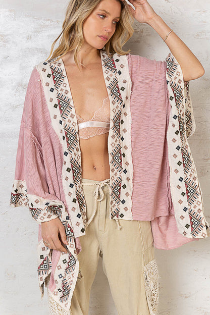 POL Oversized Embroidered Kimono Cardigan