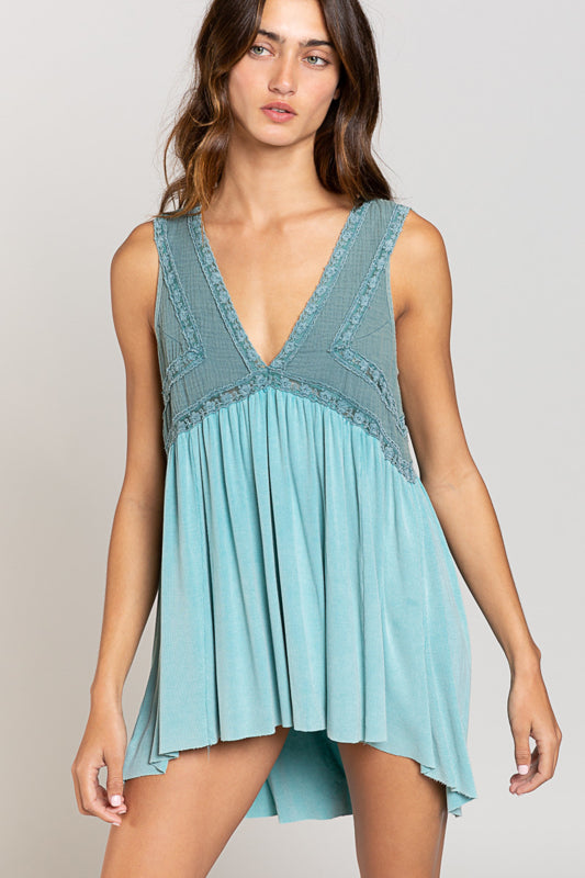 POL Sleeveless Aqua BoHo Tunic Top