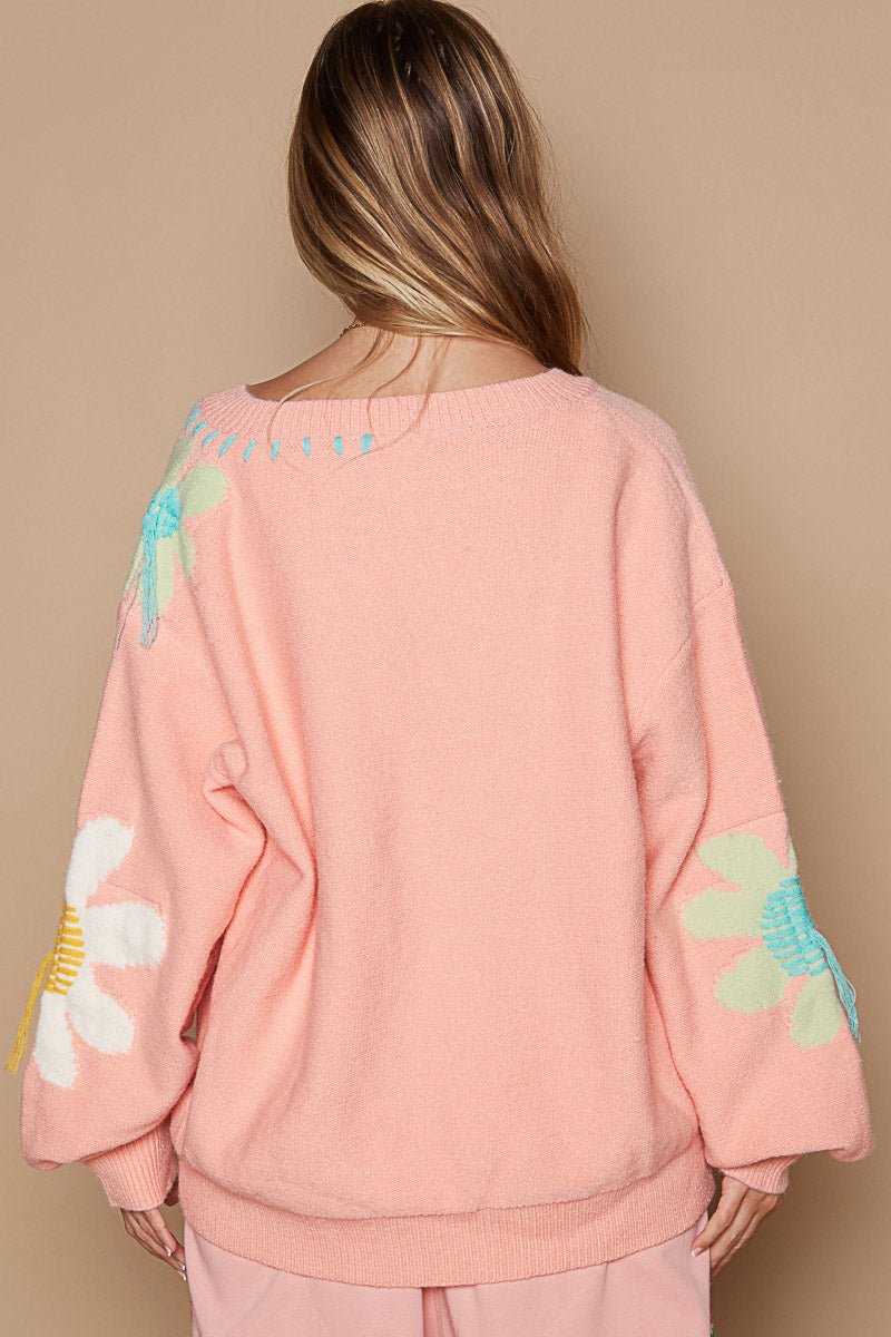 POL Floral Balloon Sleeve Sweater