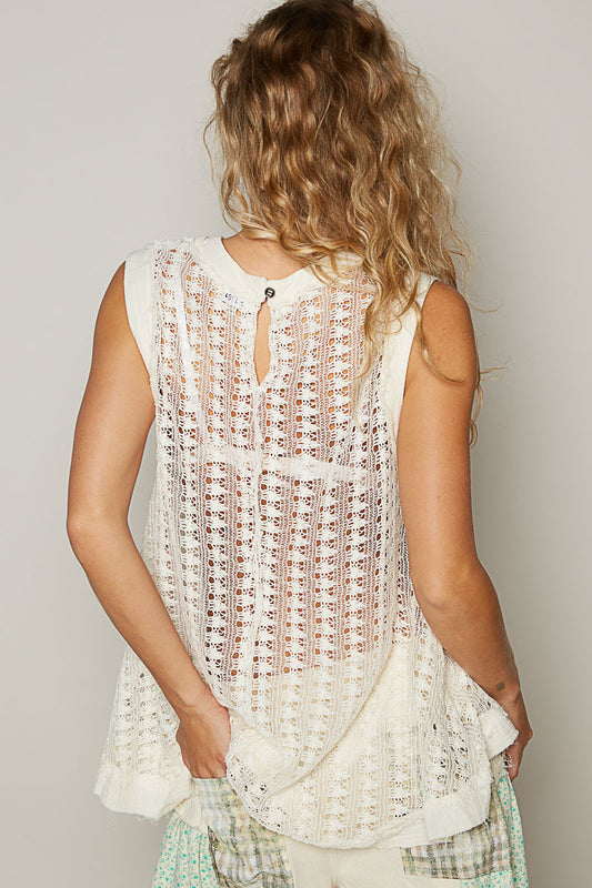 POL Sleeveless Crochet Layer Top - MEDIUM