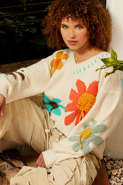 POL Floral Balloon Sleeve Sweater