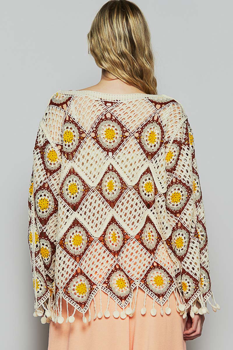 POL BoHo Granny Square Sweater Top