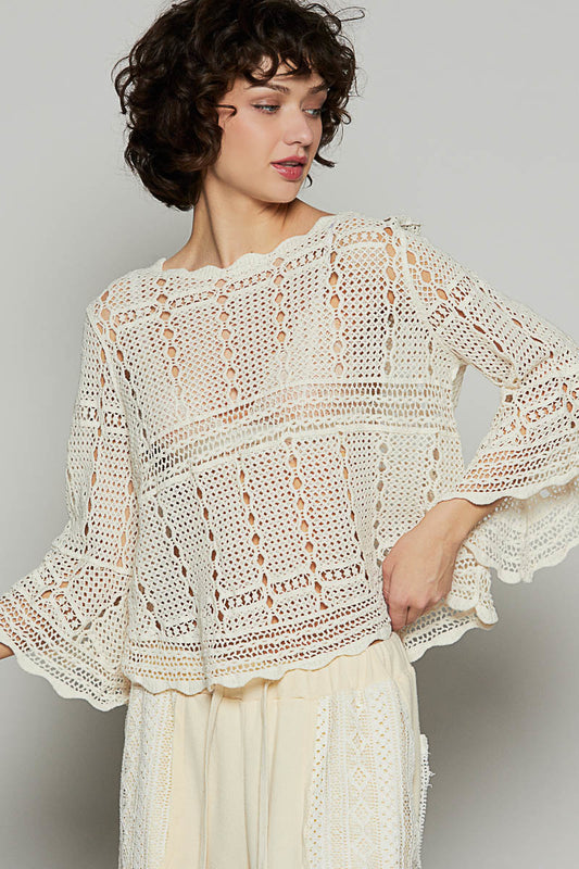 POL Flare Sleeve Crochet Top