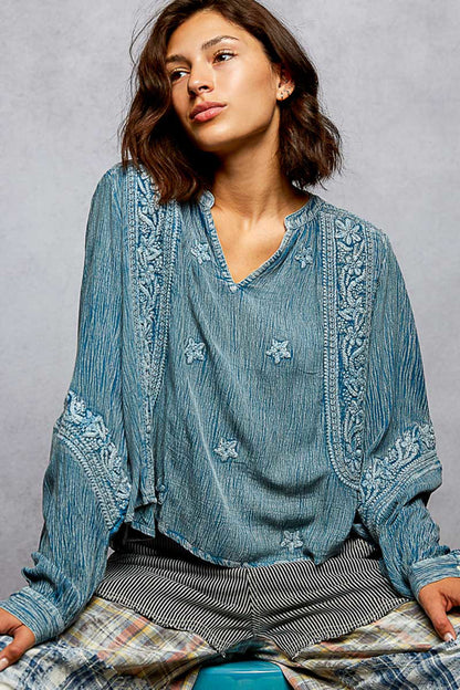POL Pretty Peasant Embroidered Top