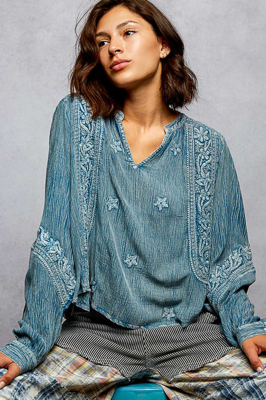 POL Pretty Peasant Embroidered Top