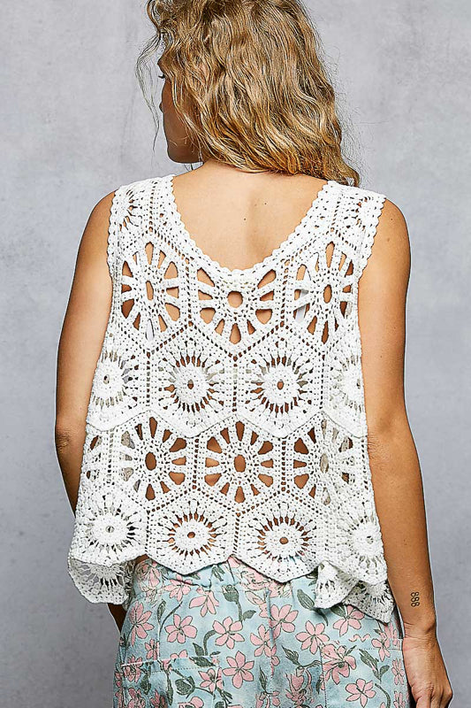 POL Sleeveless Crochet Love Top