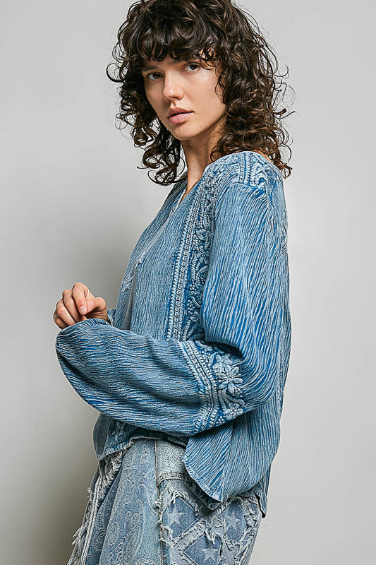 POL Pretty Peasant Embroidered Top